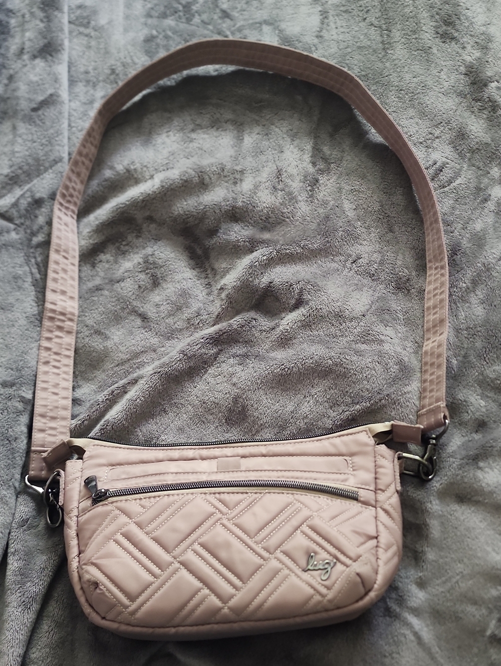 Lug Light Taupe Quilted Crossbody Bag with Adjustable Strap